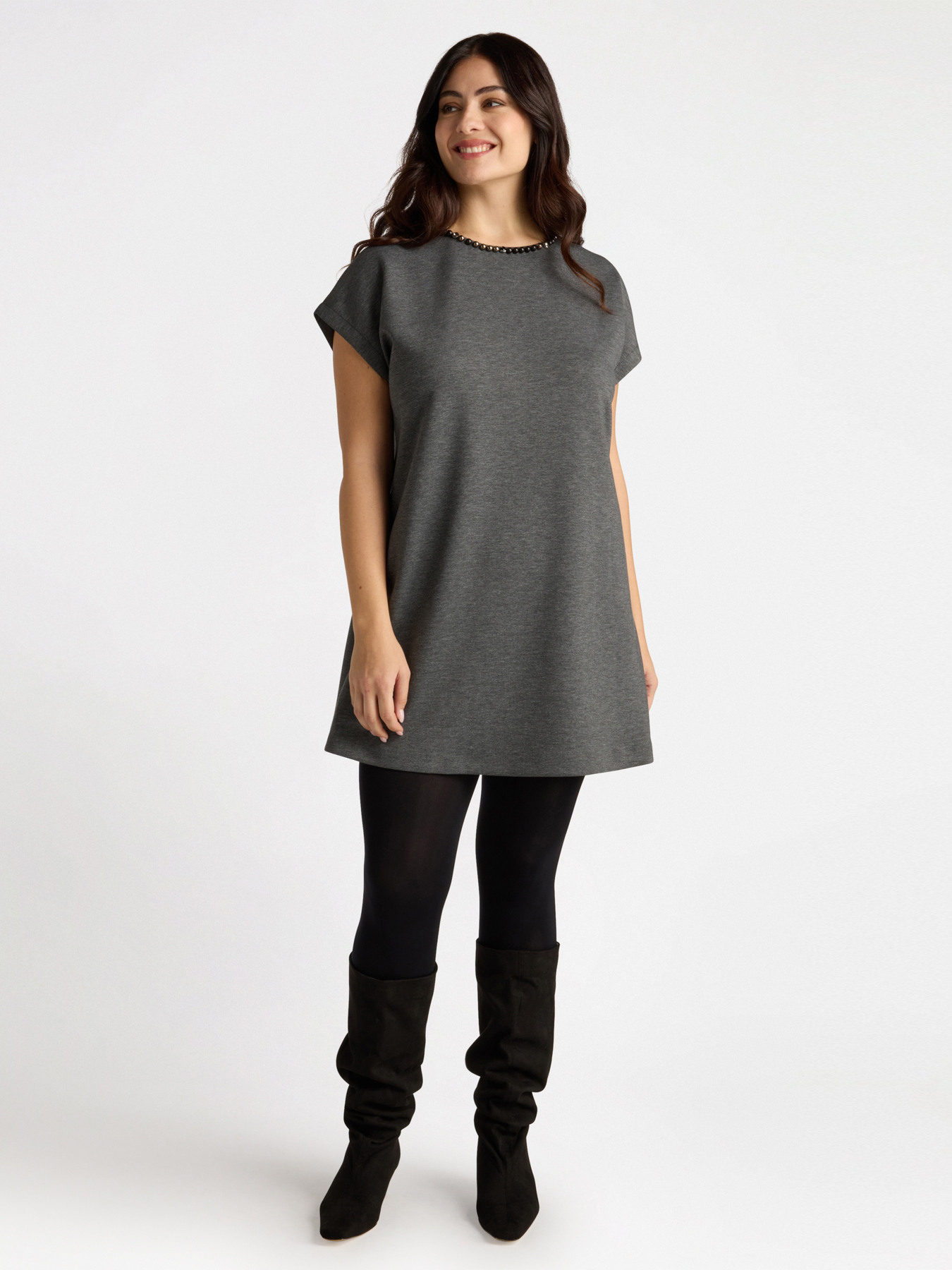 Kleid aus Milano-Rib mit Stickerei image number 0