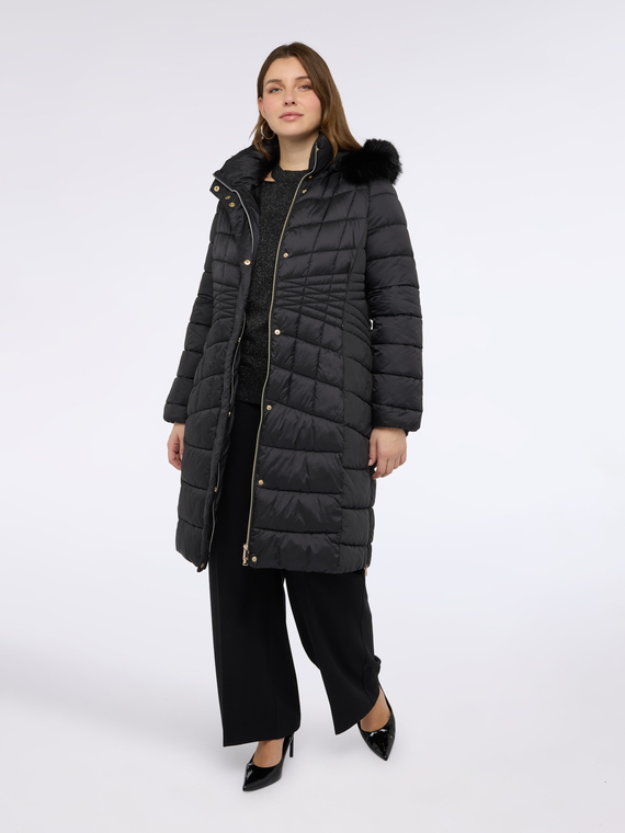 Long bi-material down jacket