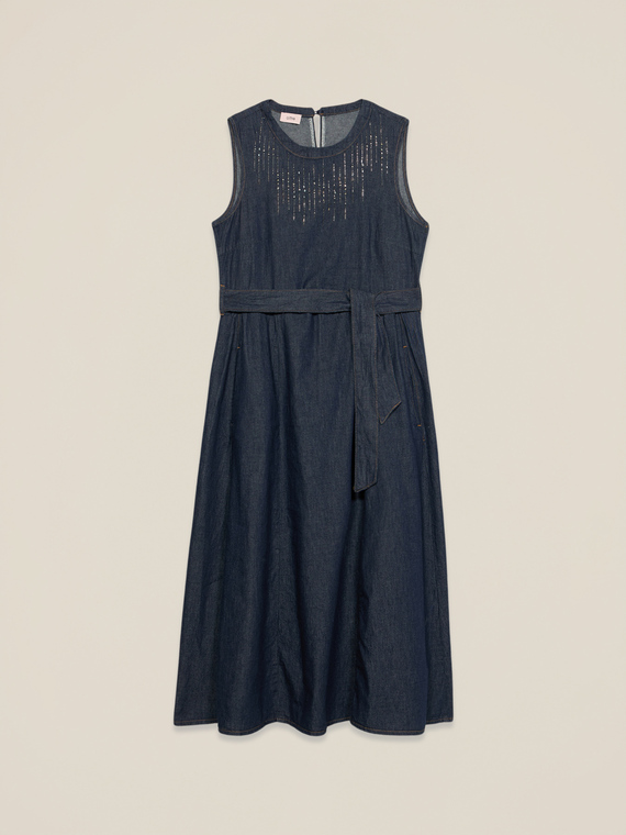 Rochie lungă din denim cu micro cristale