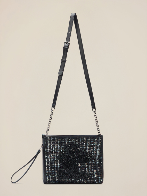 Geantă shopper din tweed cu patch-uri