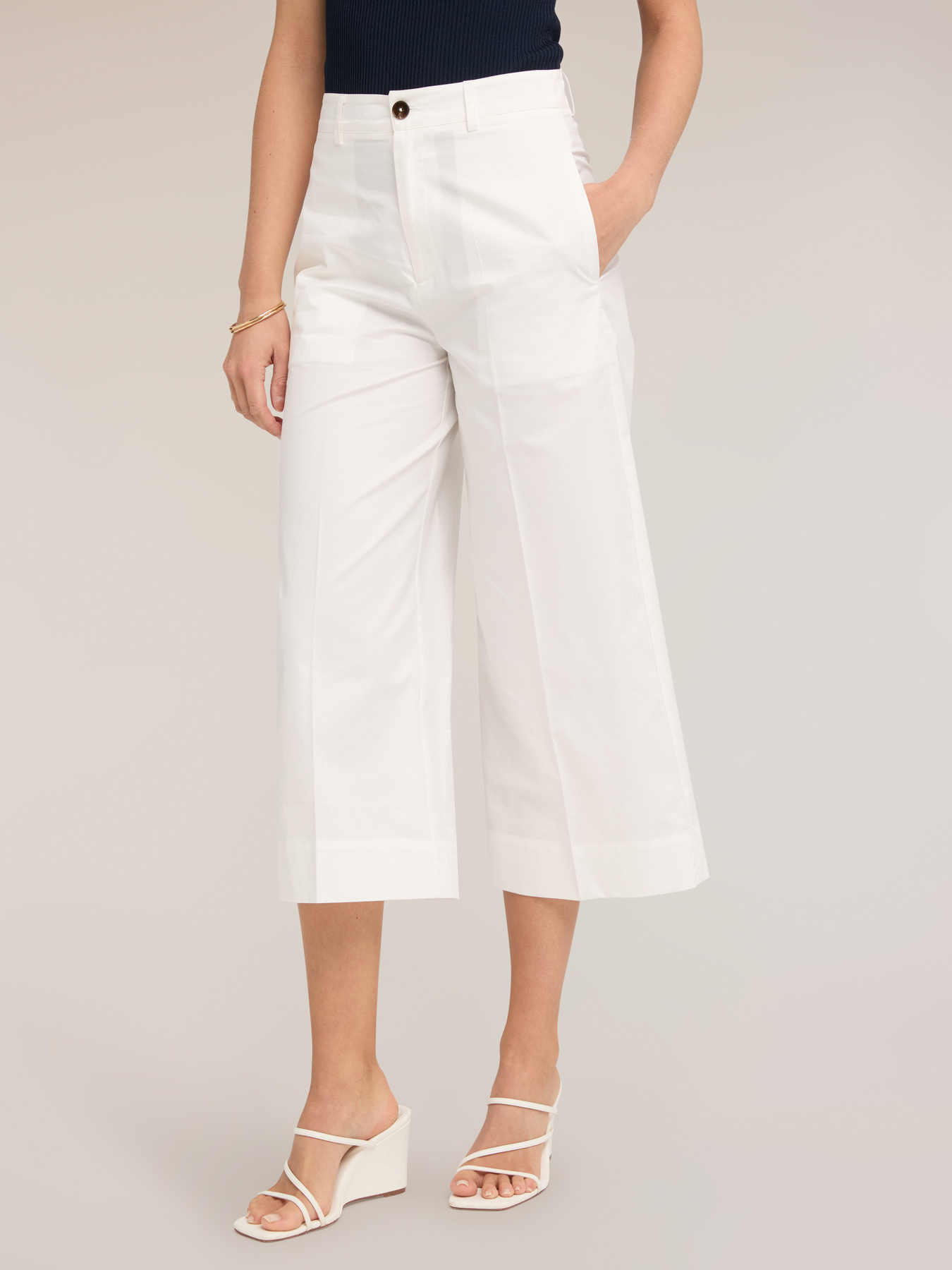 Pantaloni cropped din p&acirc;nză amestec bumbac image number 2