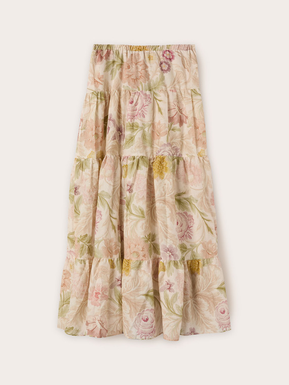 Long flounced skirt with floral pattern