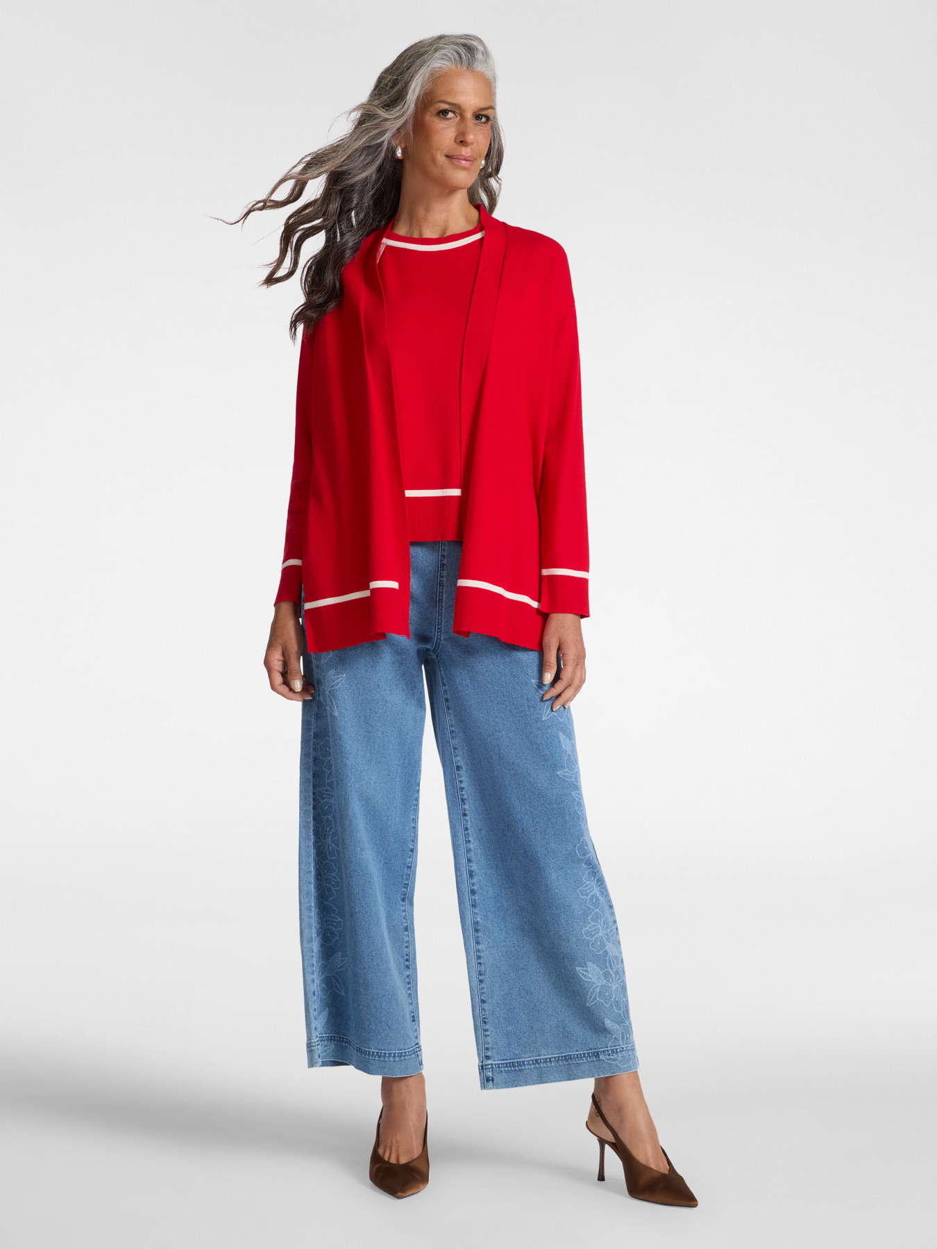 Viscose blend cardigan with striped details image number 2
