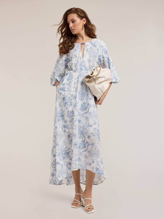Rochie lungă din bumbac cu broderie florală