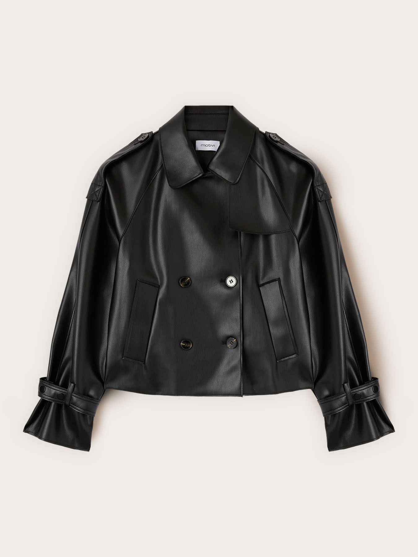 Short double-breasted trench coat in coated fabric image number 0
