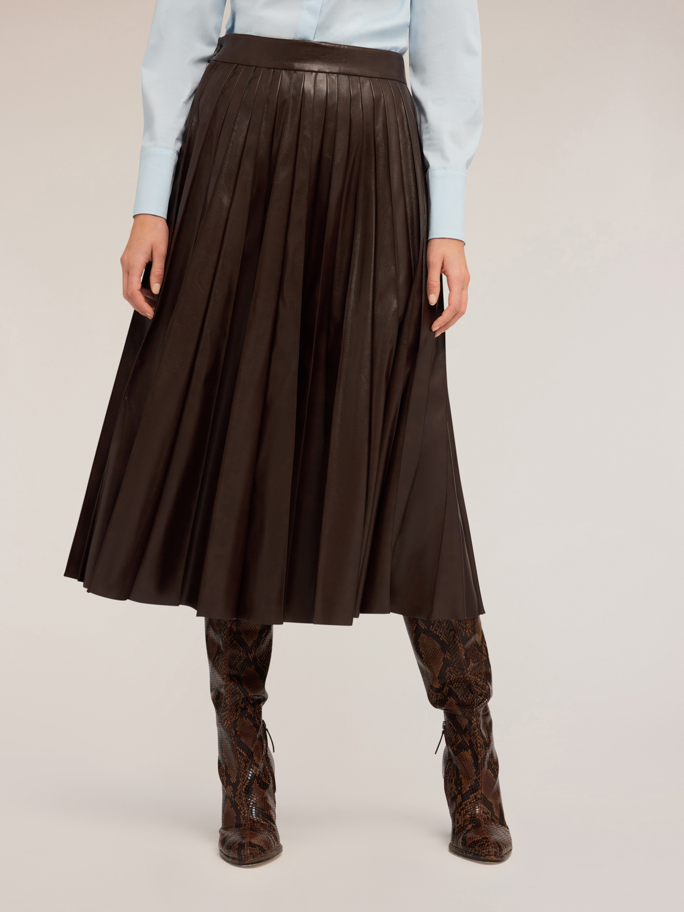 Pleated midi skirt in coated fabric image number 0