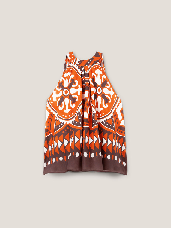 Ethnic patterned muslin flared top