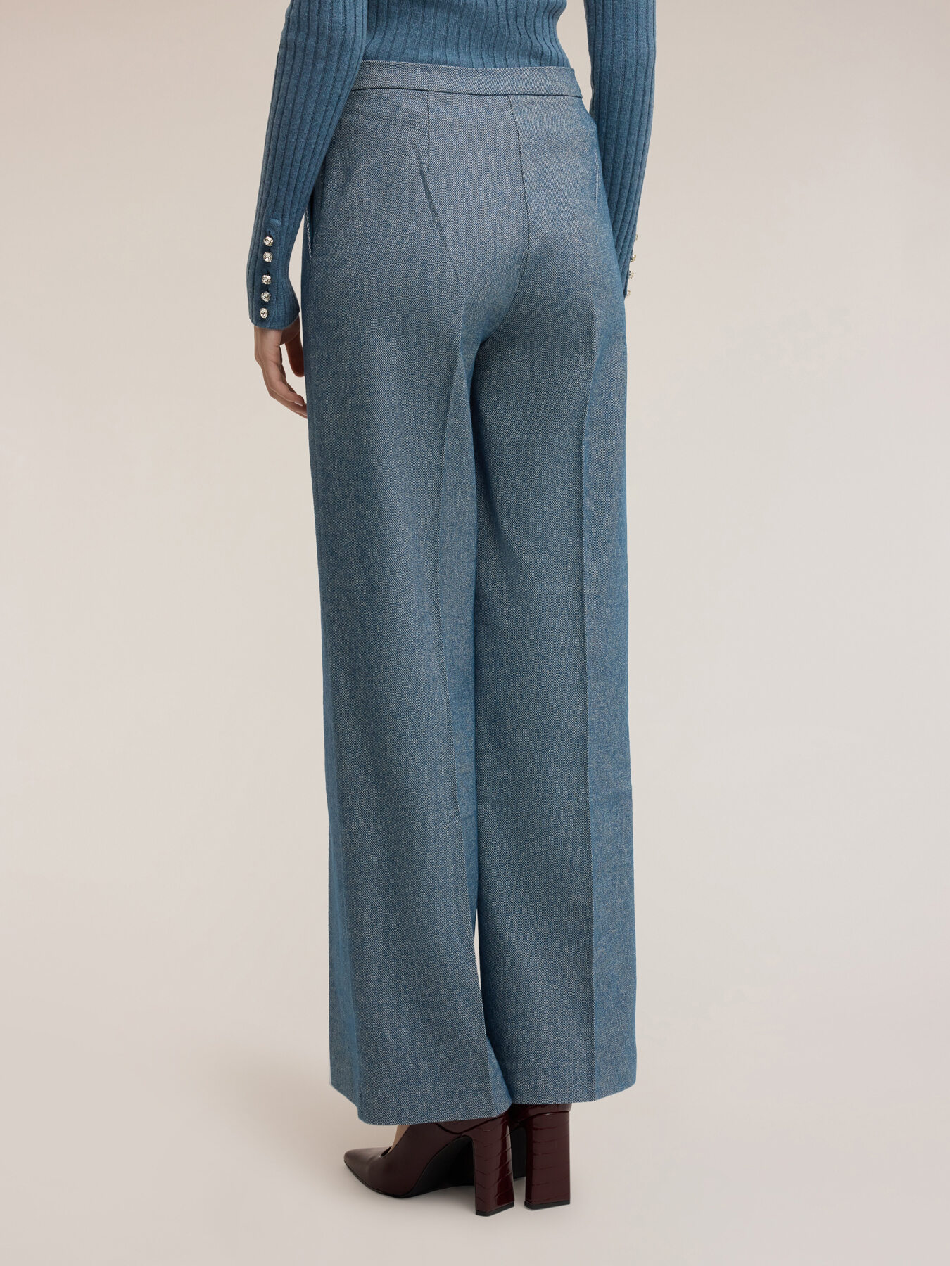 Palazzo pants in yarn-dyed fabric image number 1