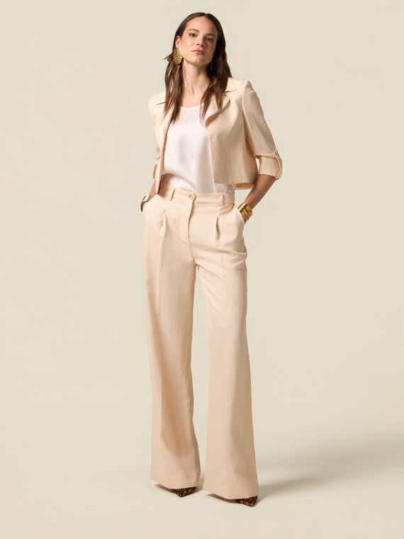 Wide-leg linen blend trousers