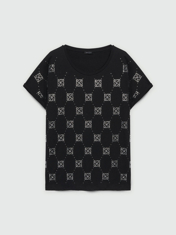 T-Shirt mit Strass-Logos