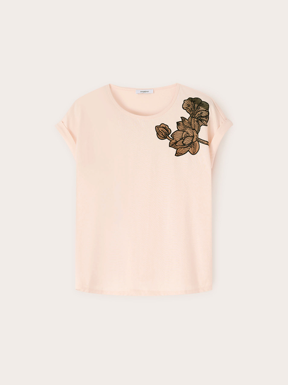 T-Shirt mit bestickter Blume