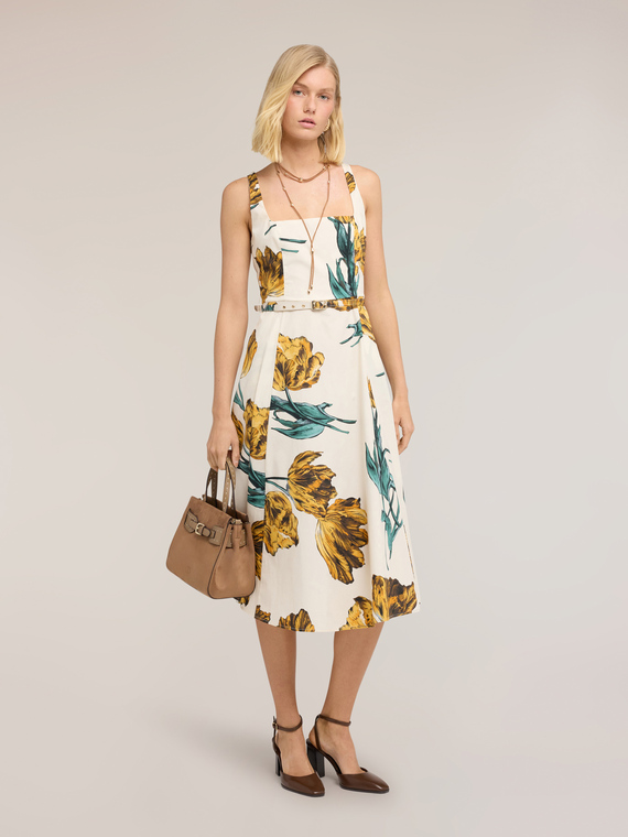 Rochie linie A din poplin cu imprimeu