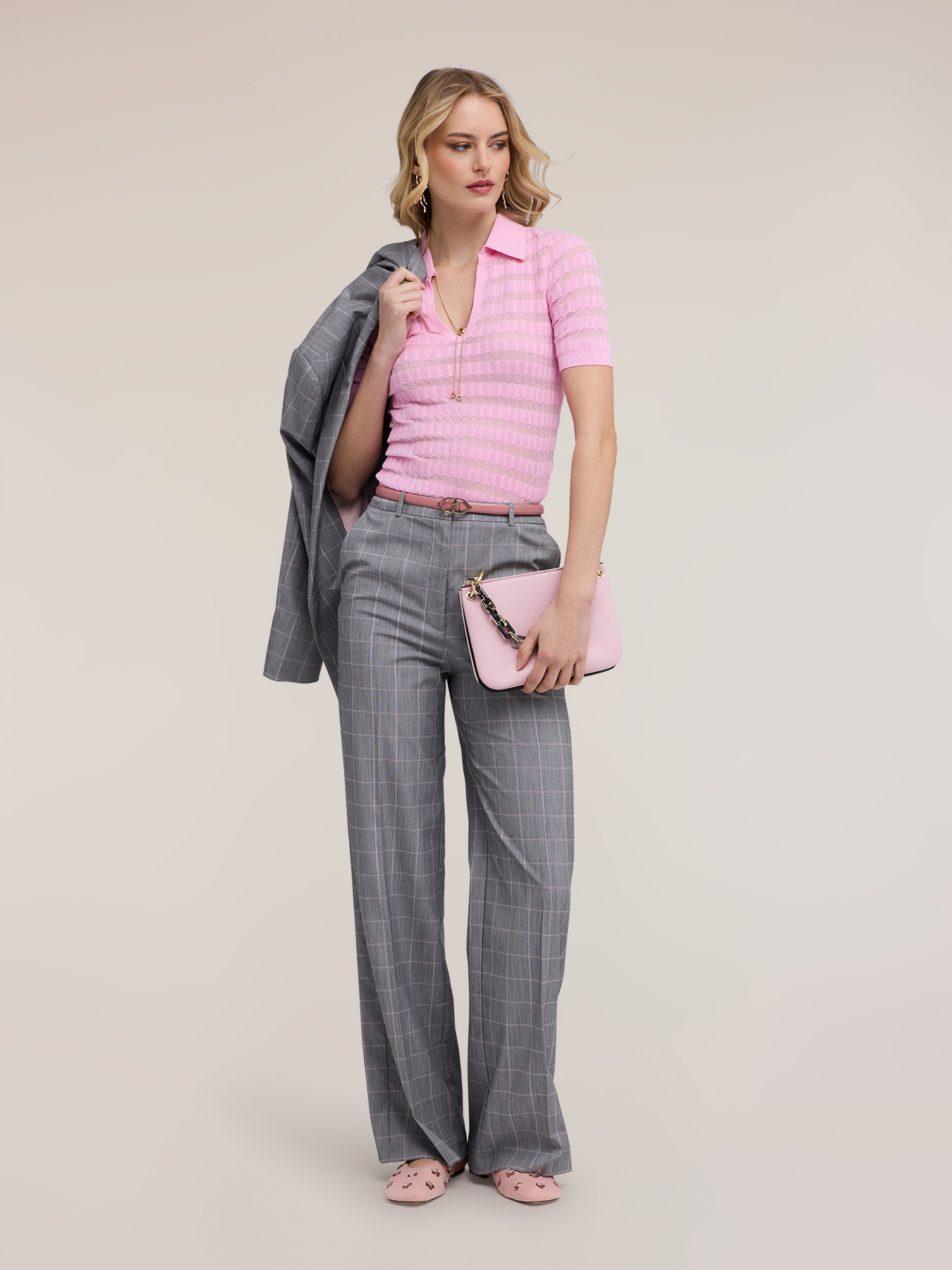 Fine knit polo with ajour&eacute; detailing image number 3