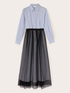 Vestito chemisier con gonna in tulle plumetis image number 4