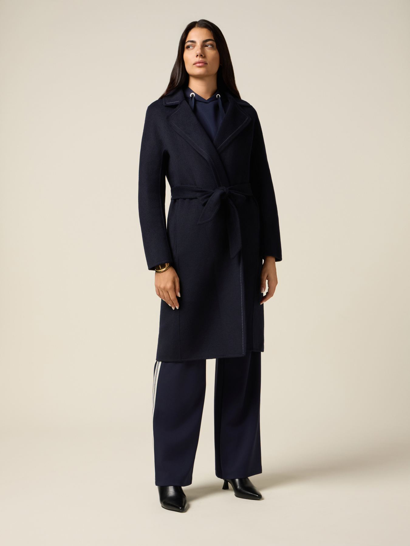 Long wool blend coat with belt image number 0
