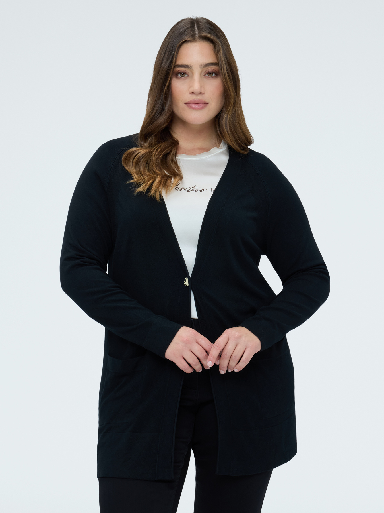 Cardigan lungo con scollo a V in maglia fine image number 3