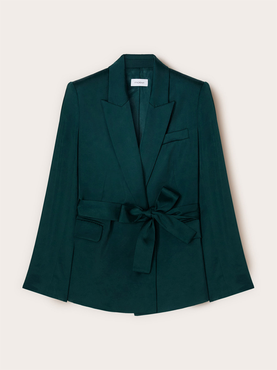 Fluid satin jacket with belt