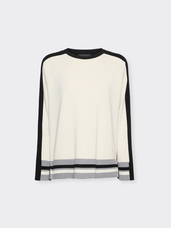 Pullover aus Viskosemischung mit gestreiften R&auml;ndern