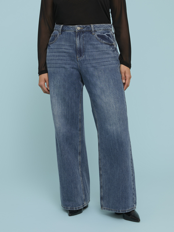 Jeans Wide Leg lavaggio stone washed