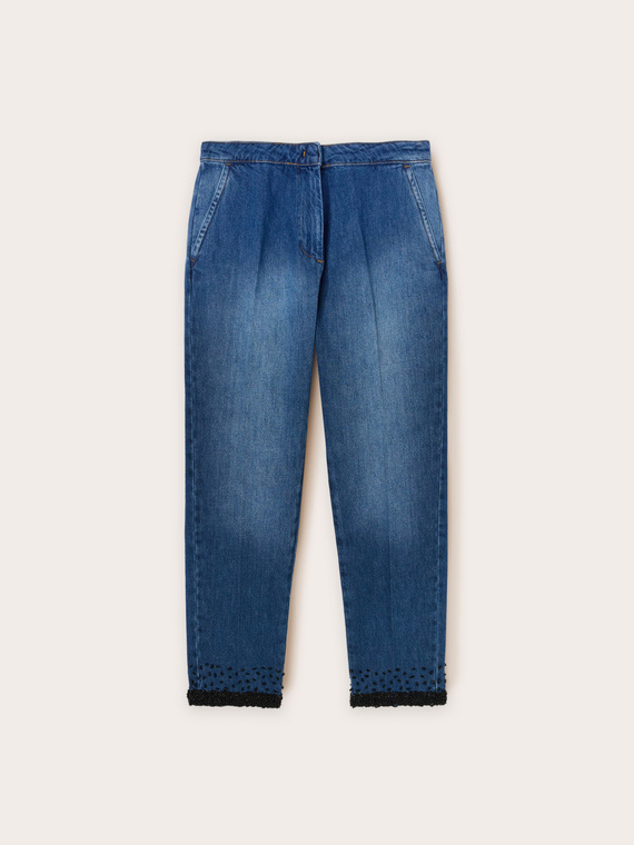 Chino jeans with bead embroidery