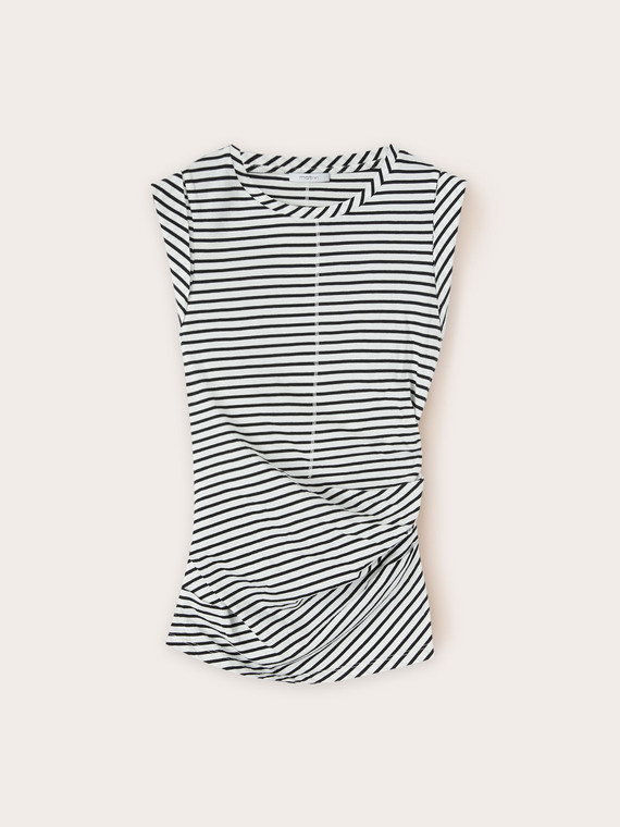 Sleeveless striped top with pleats