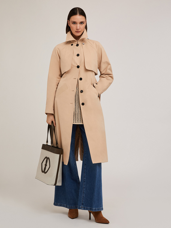 Single-breasted trench coat in technical fabric