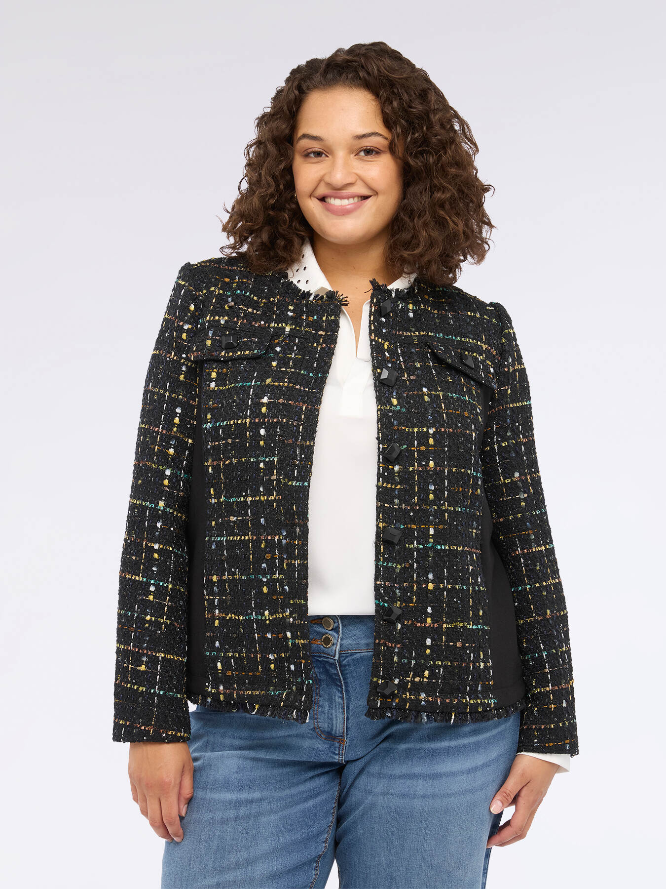 Boucl&eacute;-Jacke mit Fransen image number 3