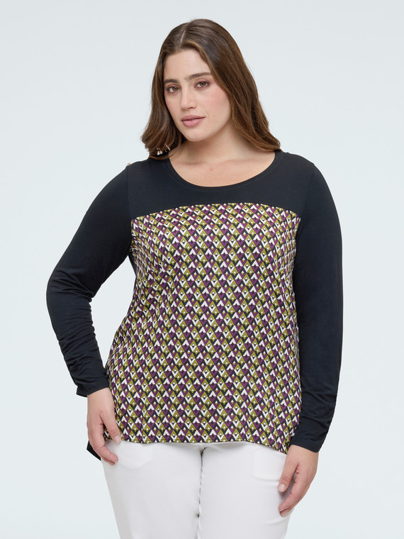 T-shirt bimaterica con stampa optical