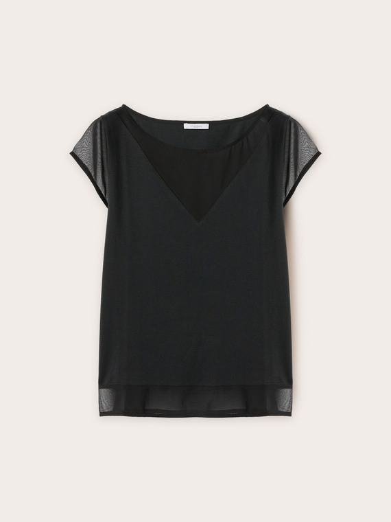 Jersey t-shirt with georgette inserts