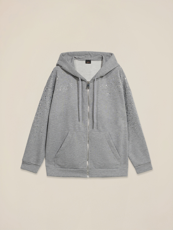 Felpa con zip e cristalli sulle maniche