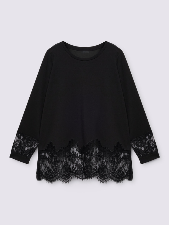 Sweatshirt with lace inserts