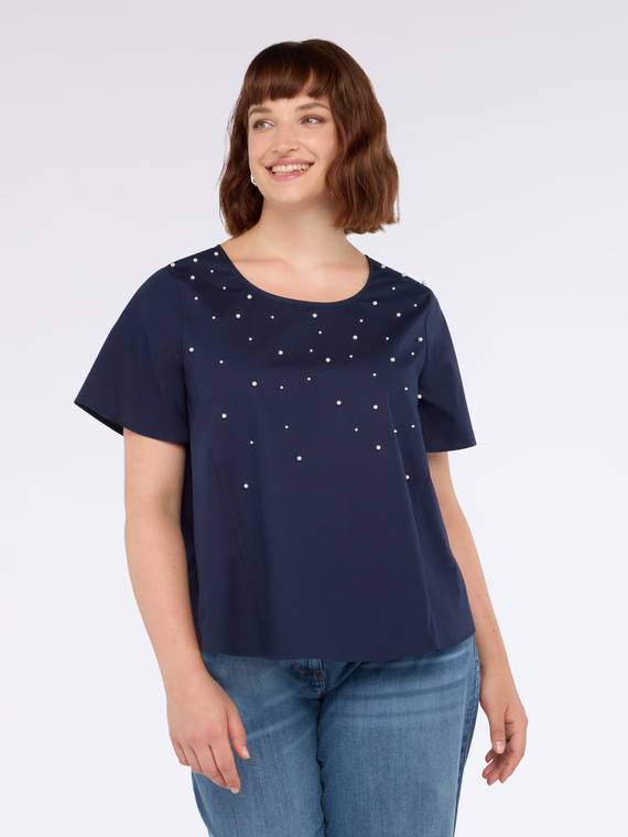 Blusa in cotone con applicazioni di perline