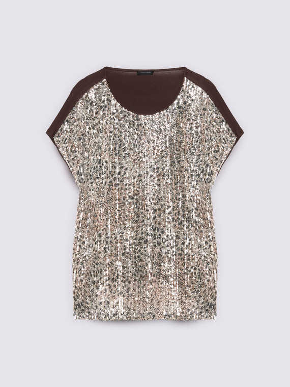 Zweistoffiges T-Shirt mit Pailletten