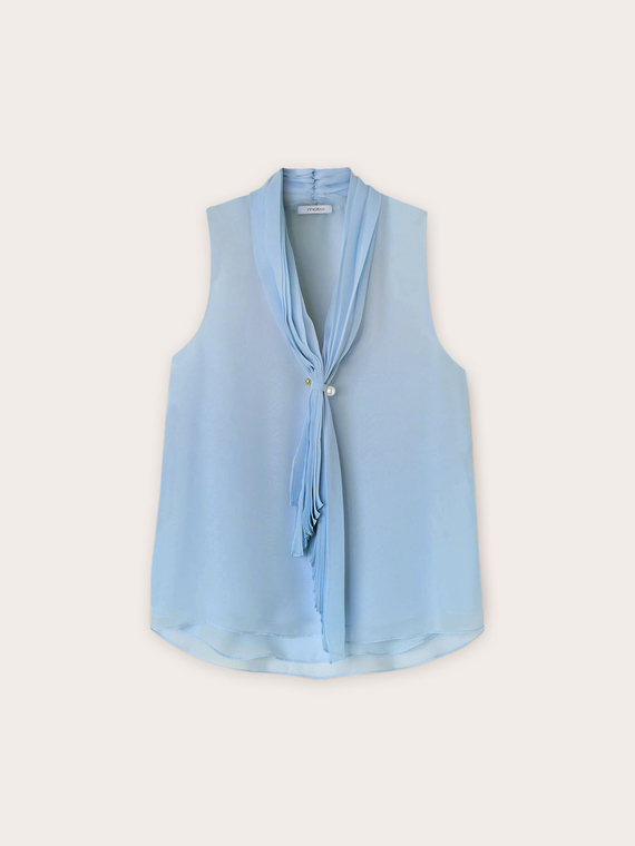 Blusa senza maniche con sciarpa plissé