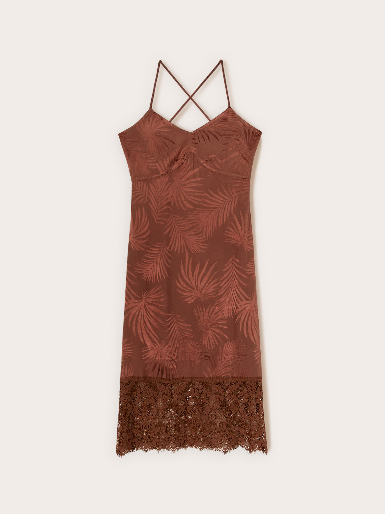 Jacquard satin sheath dress with lace image number 4