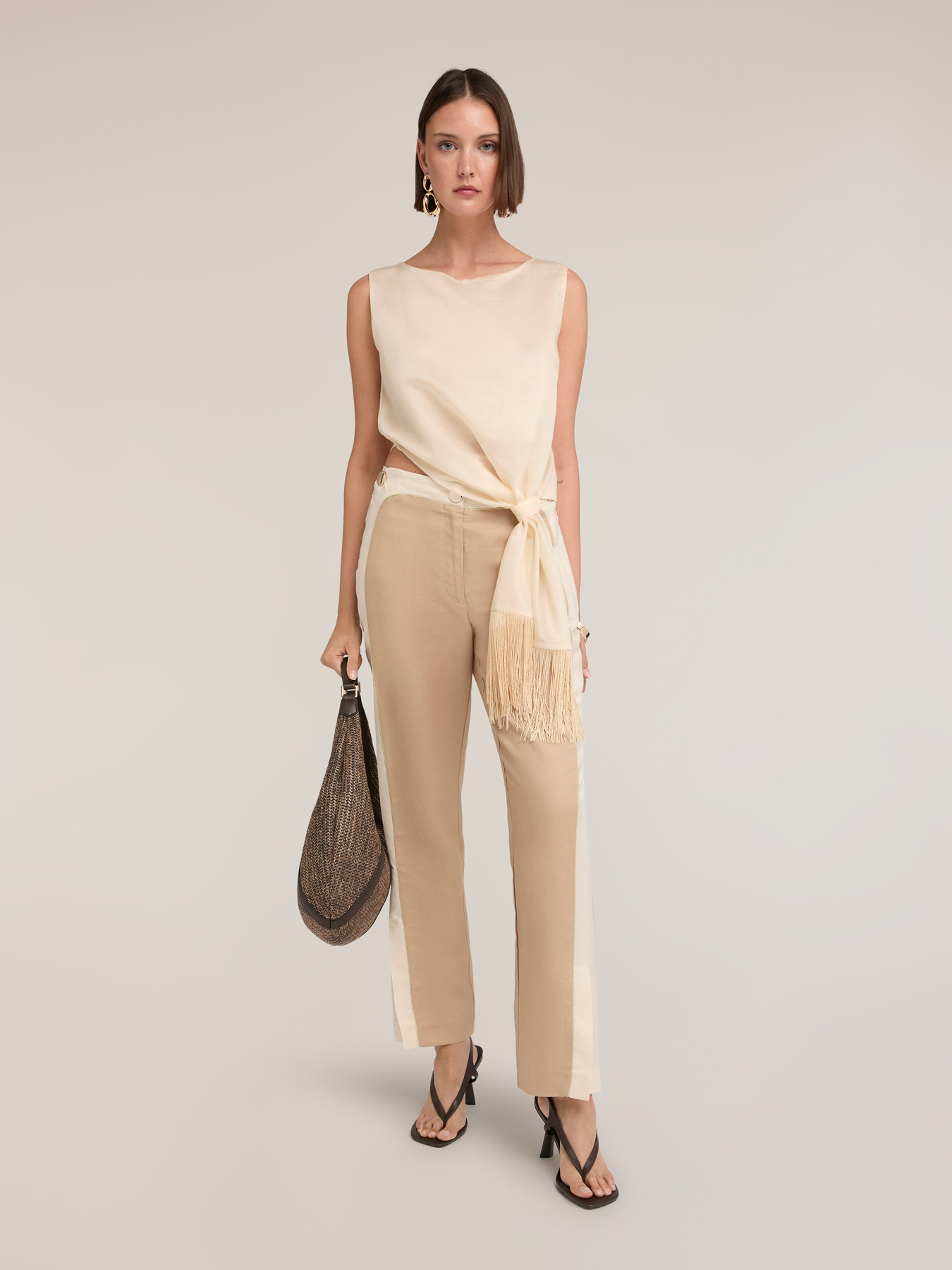 Voile top with knot and fringes image number 2