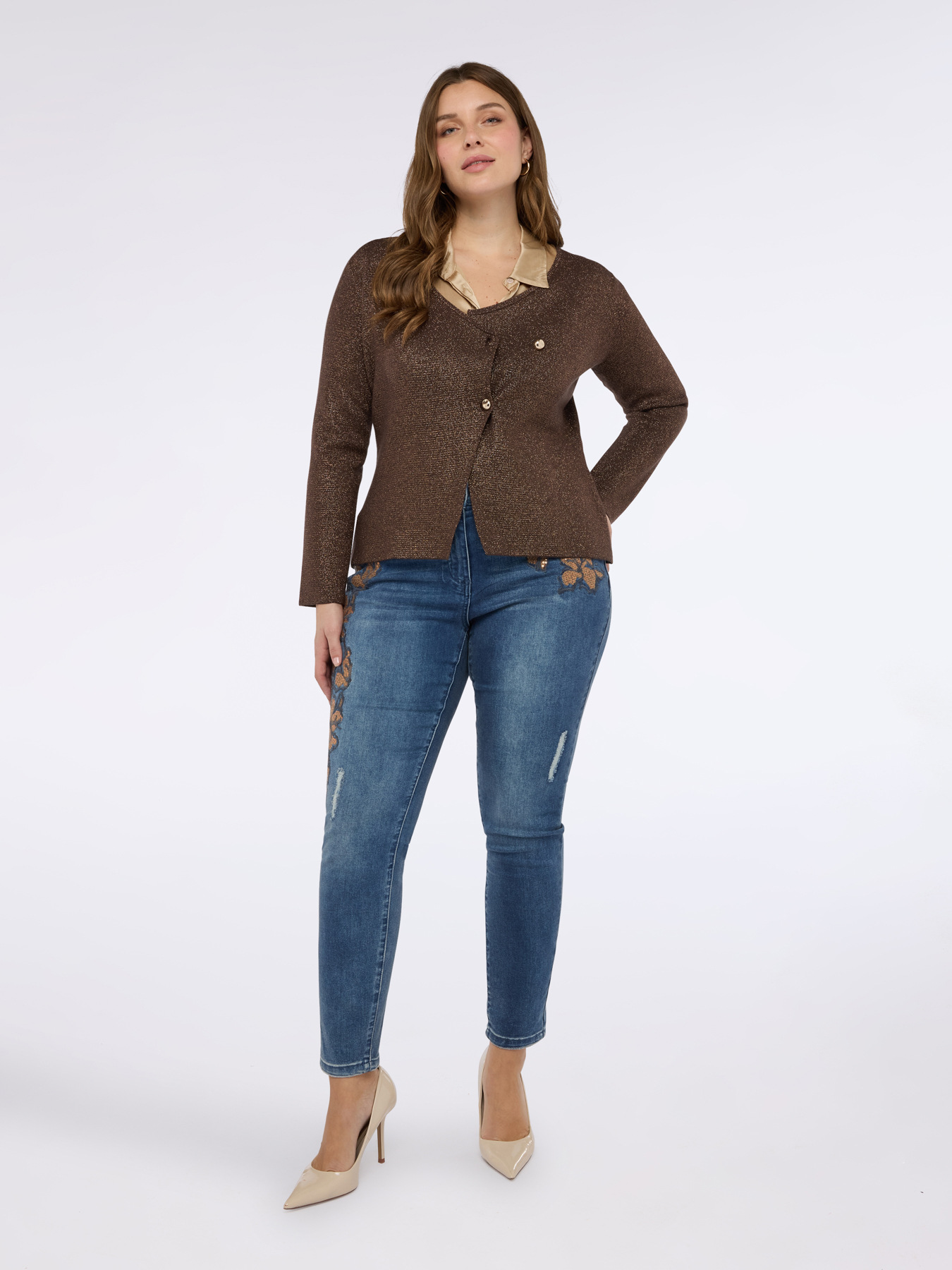 Cardigan asimmetrico effetto laminato image number 0