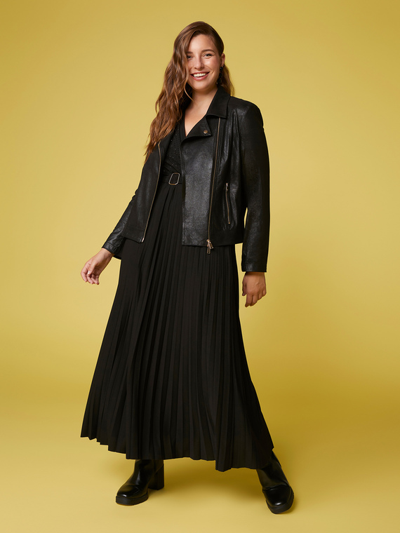 Suede-effect ankle boot with gold zip