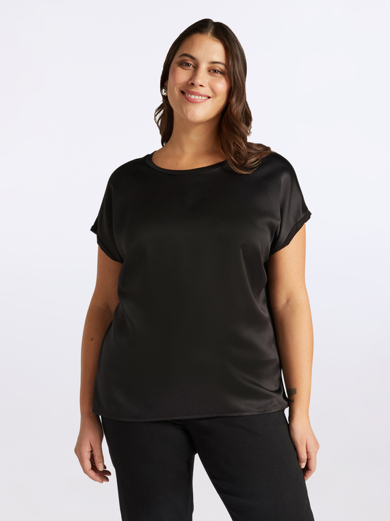 T-shirt bimaterica con scollo tonto e maniche kimono