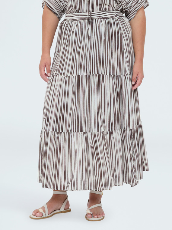 Long striped muslin skirt with ruffle