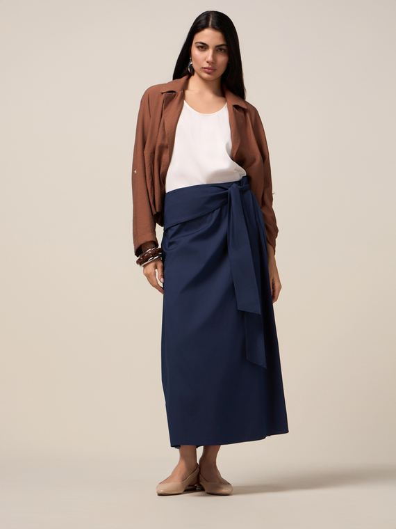Midi poplin skirt with sash