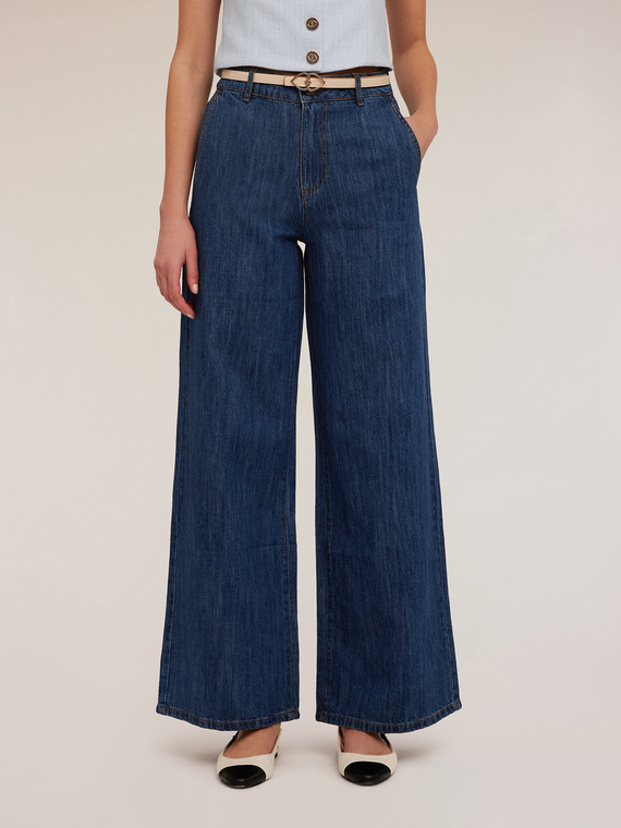 Jeans mit weitem Bein aus Leinen-Mischgewebe