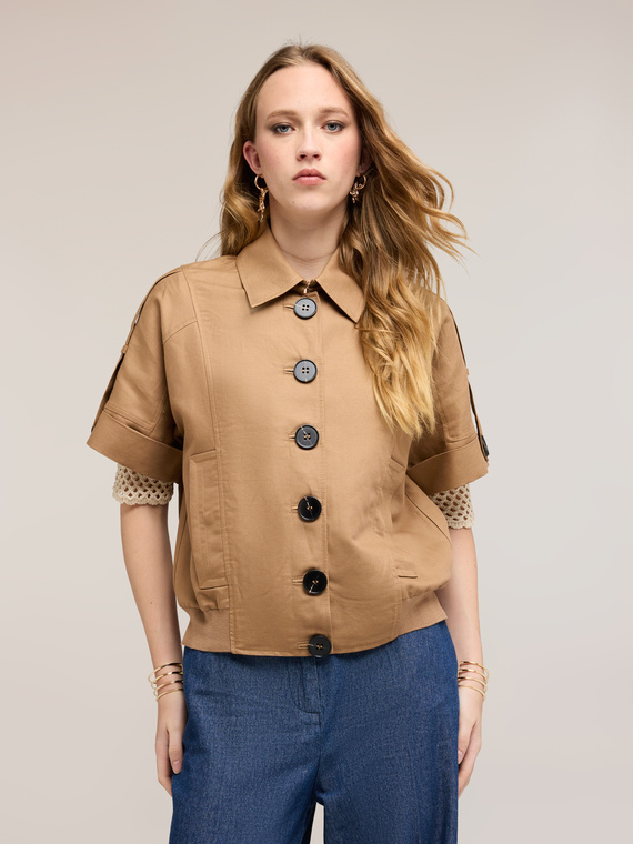 Veste manches courtes m&eacute;lange lin