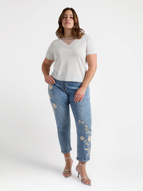 T-Shirt Lurex mit Details am Ausschnitt