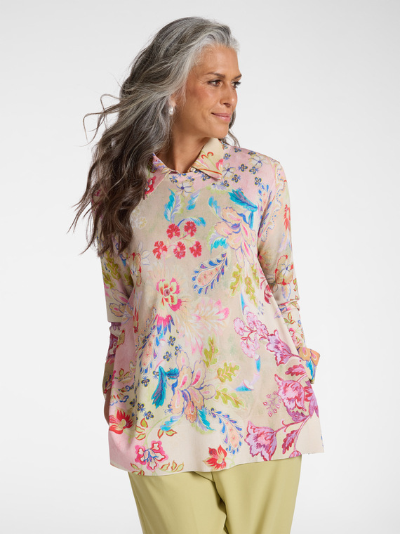 Printed viscose blend top