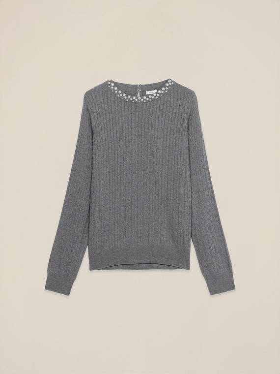 Rundhals-Pullover aus Kaschmirmischung mit Applikationen