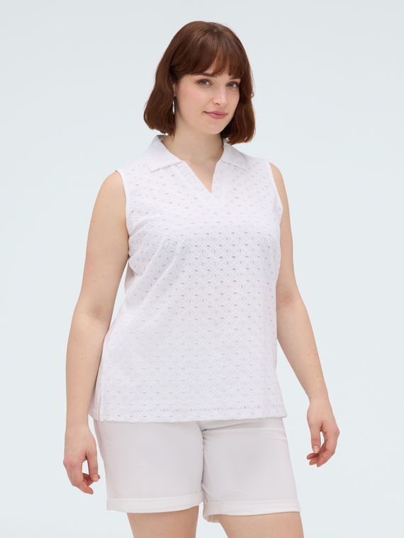 T-shirt en broderie anglaise avec col polo