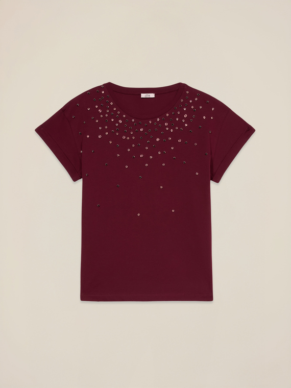 T-Shirt mit Strassstein-Stickerei