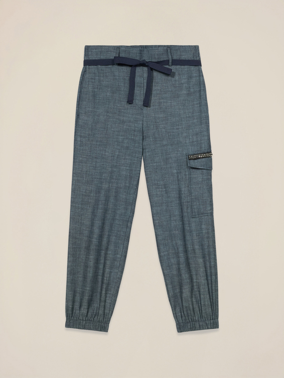 Jogger aus Leinen-Mix mit Denim-Effekt