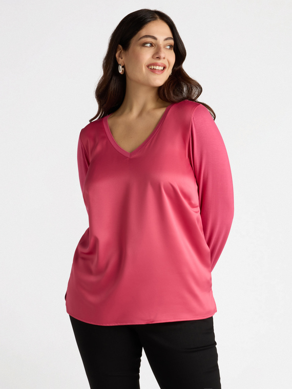 Long-sleeved dual fabric T-shirt